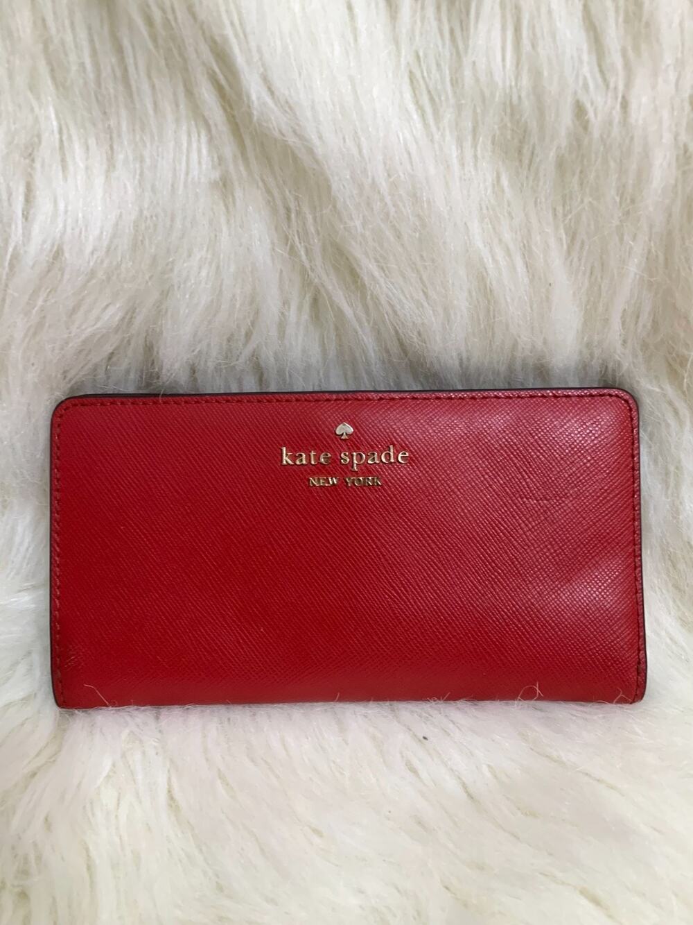 KATE SPADE Currant Red Saffiano Leather Slim Bifold STACY Wallet